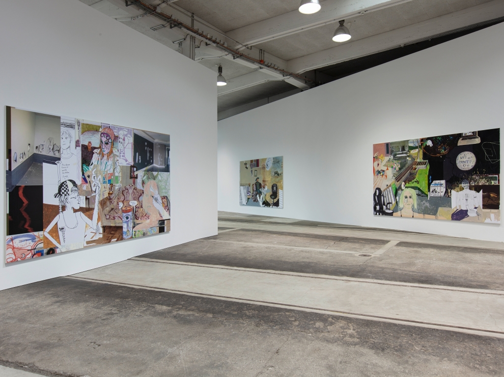 Installation view of three paintings by Michael Williams