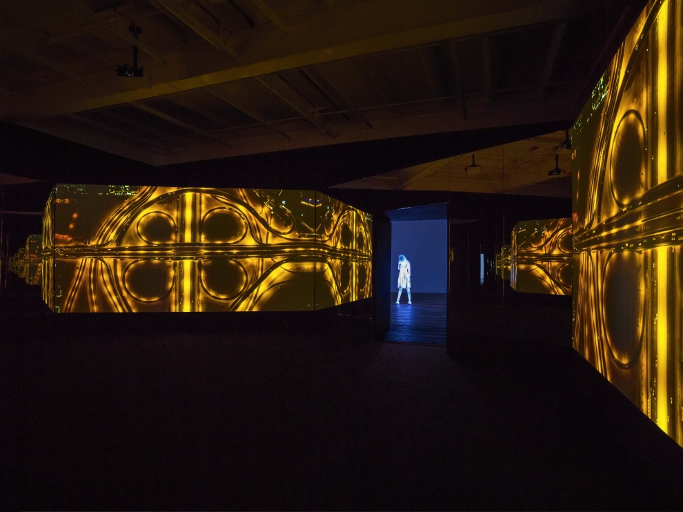 Installation view of Doug Aitken video and sculpture exhibition