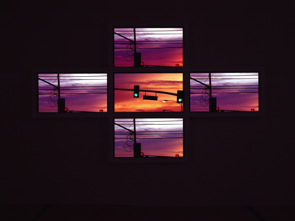 Installation view of Doug Aitken video exhibition