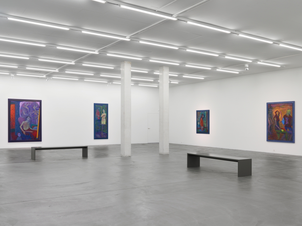 Installation view of Steven Shearer paintings, drawings, and printed works exhibition
