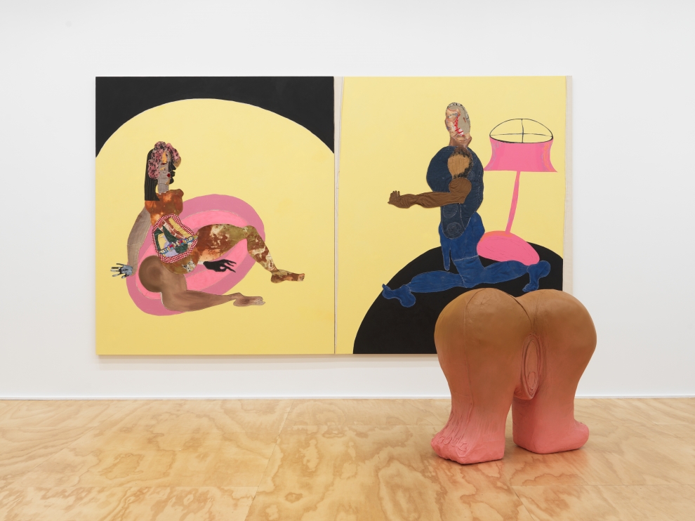 Installation view of Tschabalala Self 2-part painting and sculpture